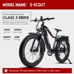 E-Scout, 750W Electric Bike Adults, Up to 60Miles Motor Ebike, 48V 15Ah Battery, 26'' Fat Tire 28MPH Men Women Bicycle for Snow Beach Mountain Off Road Commuter - Image 2