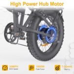 YVY Adult Electric Bike - Folding - 1000/2000W Brushless Motor - 48V 15/23Ah Removable Battery, Range 50-75 Mile, Max Speed 30/35MPH, 20"x4.0" Fat Tire, 7 Speeds, Hydraulic Suspension, Disc Brakes - Image 2