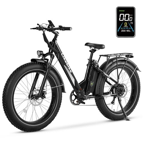 Version 1.0.0 Lander S Electric Bike for Adults, UL 2849 Certified, 26 Inch Fat Tire Mountain Electric Ebike Step Through E-bike with 720W Peak Motor and 624Wh Removable Battery, 25MPH, 7 Speed and Front Suspension - Image 1