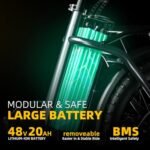 Electric Bike for Adults,with Peak 1000W Motor,Detachable Lithium Battery 48V20AH,Up to 30MPH,Endurance 80Mile,20"x3.0 Fat Tire Commute Mountain Beach Snow Bicycles,Electric eBike with 7-Speed - Image 6