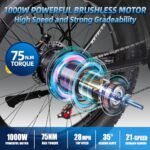 Electric Bike for Adult, 26" x 4.0 Fat Tire Ebike, 1000W/2000W Peak Electric Bicycle, 48V 13/17.5/23AH Waterproof Battery, Front Suspension Ebike, 27MPH-46MPH, Adjustable Seat, UL and GCC Certified - Image 3