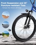 Urban Go 26" Electric Bike, 18.6MPH Max Speed & 35 Miles Range (PAS), 500W Peak Motor & 374.4Wh Removable Battery, Electric Bicycle with Front Suspension, E-Bike for Adults with Rear Rack, Blue - Image 4