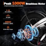 Electric Bike for Adults 750W Motor(Peak 1000W),50Miles 22Mph Top Speed, 20" Fat Tire Folding Electric Bicycle, 48V 10Ah Removable Battery Ebike with 35 Speed and Front Suspension,Speedy - Image 2