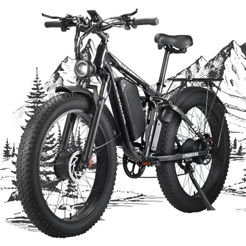 Version 1.0.0 2000W Electric Dirt Bike for Adults with 52V 23AH Battery, 35MPH Dual Motor Ebike 26" Fat Tire for Men, 70 Miles Electric Bicycle with 7 Speed Gears Dual Suspension Damping for Road Mountain Snow - Image 1