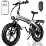 Electric Bike for Adults 1130W Peak BAFABG Motor 30MPH 48V 15AH Battery 60Miles Range Folding EBike, 20'' Fat Tire Foldable E-Bike with APP Control, Full Suspension, Hydraulic Brake Electric Bicycle