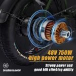 AKEZ S1 750W 28MPH Adult Electric Bike,20 Inch Fat Tire Retro Electric Mountain Bike,7 Speed,48V Removable Battery,with Suspension Fork,Disc Brake System - Image 2