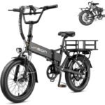 Jasion EB7 2.0 Electric Bike for Adults, 1200W Peak Motor 28MPH Max Speed Folding Ebike, 48V 10AH Removable Battery, 20" Fat Tire with Dual Suspension, 7-Speed Electric Bicycles, with Rear Basket