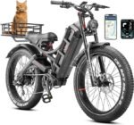 eAhora Romeo Pro (2024 Upgraded) Peak 1600W 60AH Electirc Bike for Adults Long Range Electric Mountain Bike, 26"*4.0 Fat Tire Electric Bicycle Full Suspension E Bike with APP Control
