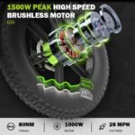 Electric Bike for Adults, 1000W (Peak 1500W) Brushless Motor 48V 15Ah 28MPH / 68 Miles, 20" Fat Tire Ebike with 7 Speed Dual Suspension for Mountains, Gravel, Snow, Sand, Road - Image 2