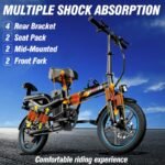 Electric Bikes for Adults,25 mph Folding Electric Bike,16" Mini Ebike with 500W Powerful Brushless Motor and 720WH Large Capacity Removable Battery,Beach,City,Road,Commuter Ebike - Image 4